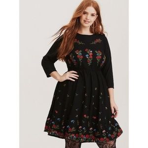 Torrid Black Floral Embroidered Dress